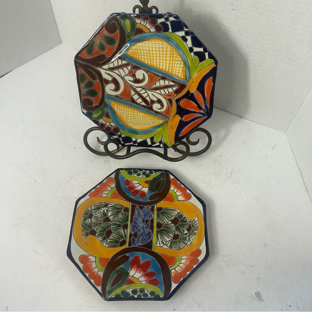 Talavera Mexico Colorful Set of 2 Ceramic Dessert Plates